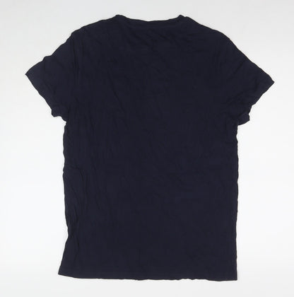 Pull&Bear Mens Blue Cotton T-Shirt Size L Round Neck