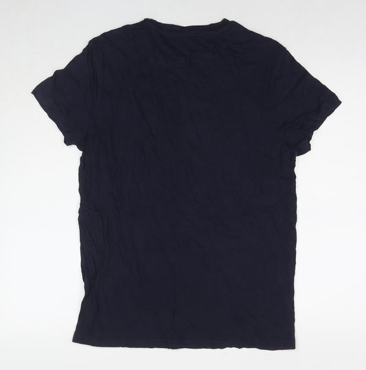 Pull&Bear Mens Blue Cotton T-Shirt Size L Round Neck