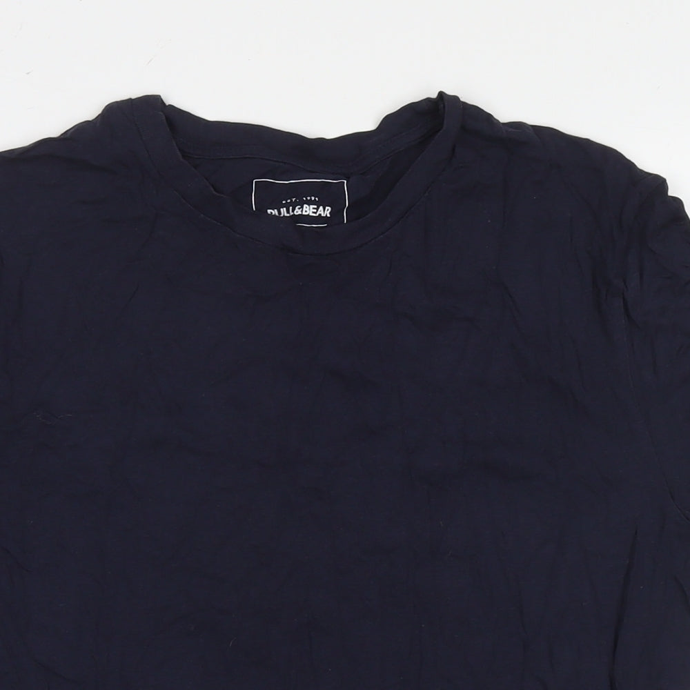 Pull&Bear Mens Blue Cotton T-Shirt Size L Round Neck