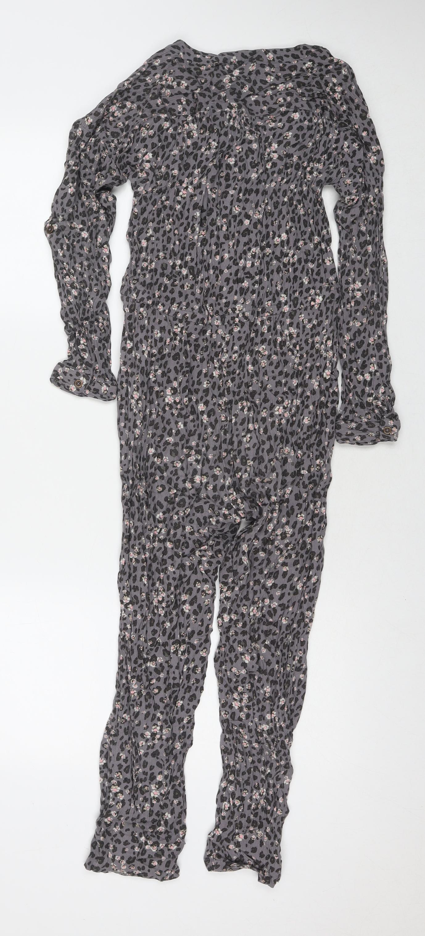 NEXT Girls Grey Floral Viscose Jumpsuit One-Piece Size 11 Years L20 in Button