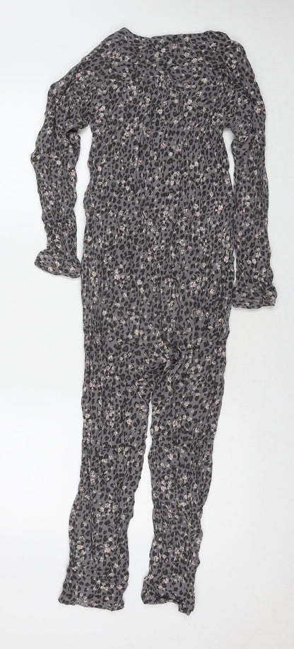 NEXT Girls Grey Floral Viscose Jumpsuit One-Piece Size 11 Years L20 in Button