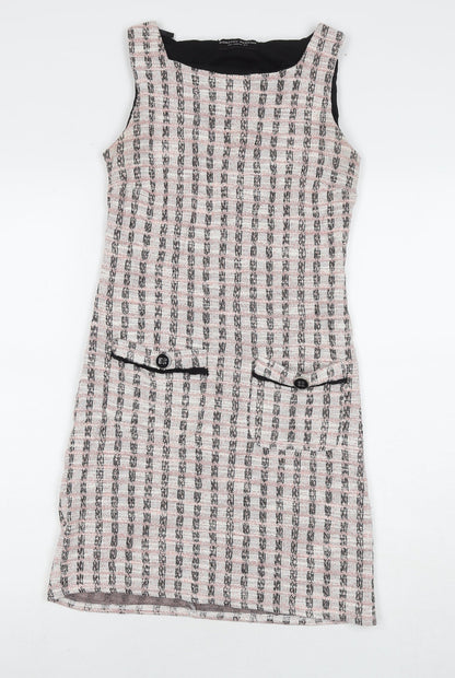 Dorothy Perkins Womens Beige Check Polyester A-Line Size 8 Round Neck Pullover