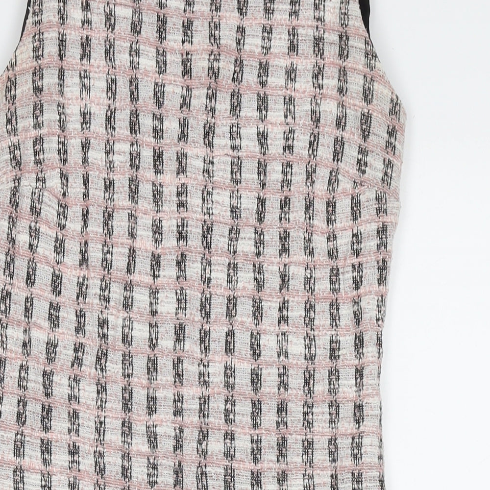 Dorothy Perkins Womens Beige Check Polyester A-Line Size 8 Round Neck Pullover