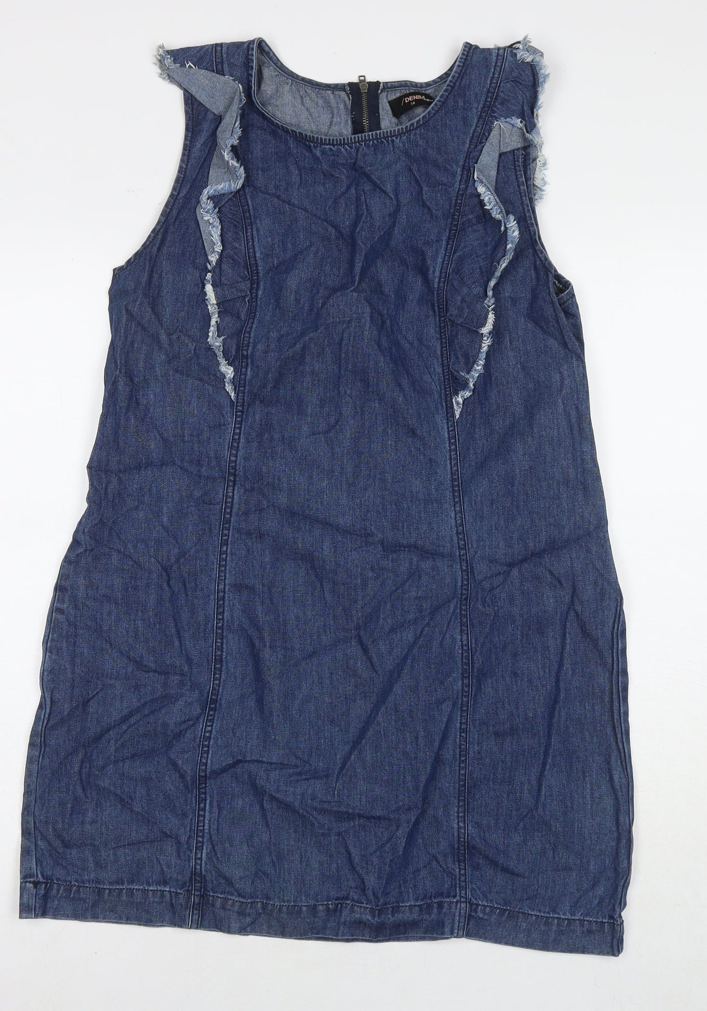 Matalan Womens Blue Cotton Tank Dress Size 14 Round Neck Zip