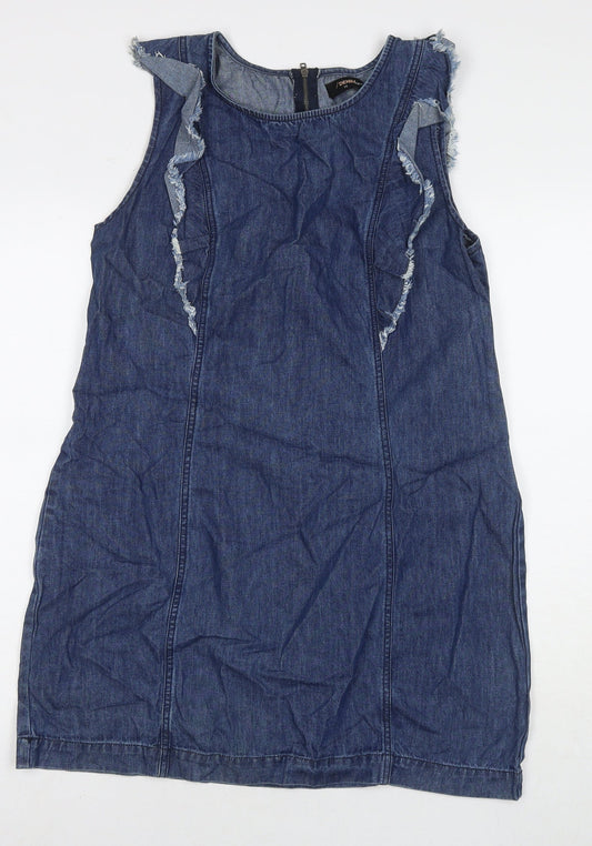 Matalan Womens Blue Cotton Tank Dress Size 14 Round Neck Zip