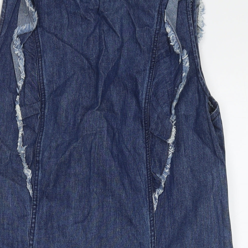 Matalan Womens Blue Cotton Tank Dress Size 14 Round Neck Zip