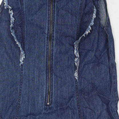 Matalan Womens Blue Cotton Tank Dress Size 14 Round Neck Zip