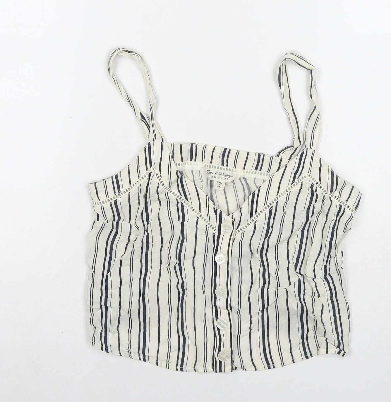 Miss Selfridge Womens White Striped Viscose Basic Tank Size 8 V-Neck