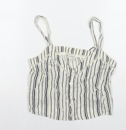 Miss Selfridge Womens White Striped Viscose Basic Tank Size 8 V-Neck