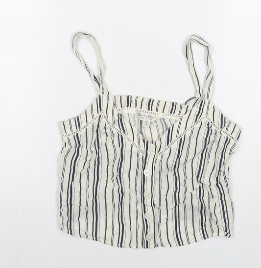 Miss Selfridge Womens White Striped Viscose Basic Tank Size 8 V-Neck