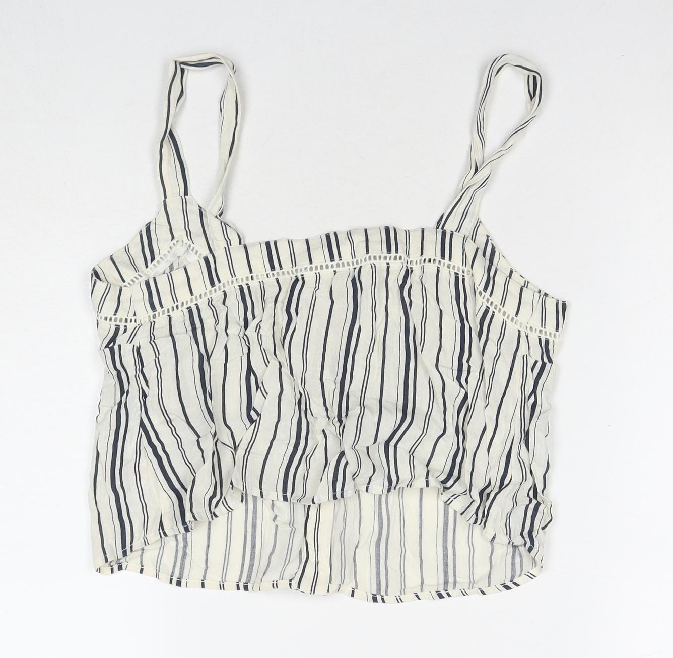 Miss Selfridge Womens White Striped Viscose Basic Tank Size 8 V-Neck