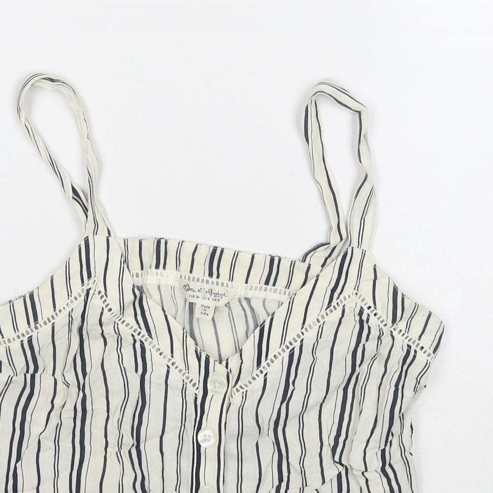 Miss Selfridge Womens White Striped Viscose Basic Tank Size 8 V-Neck