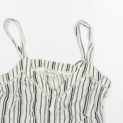 Miss Selfridge Womens White Striped Viscose Basic Tank Size 8 V-Neck