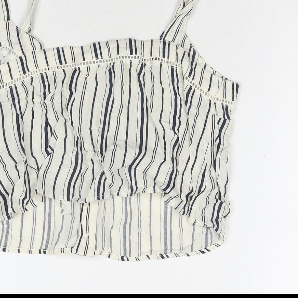 Miss Selfridge Womens White Striped Viscose Basic Tank Size 8 V-Neck