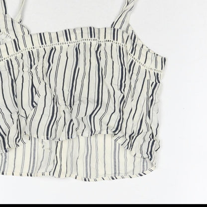 Miss Selfridge Womens White Striped Viscose Basic Tank Size 8 V-Neck