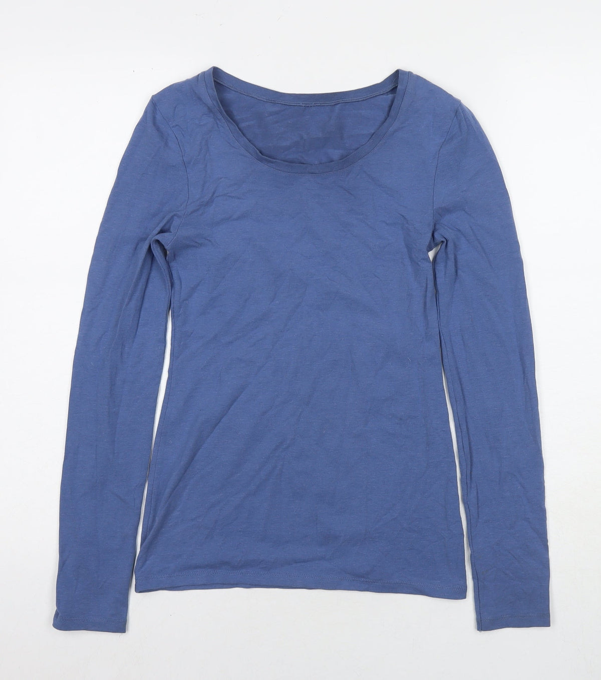 IRIS Womens Blue Acrylic Basic T-Shirt Size S Round Neck