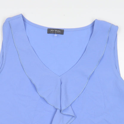 Mr.Max Womens Blue Polyester Basic Tank Size XL V-Neck