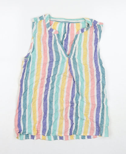TU Womens Multicoloured Striped Linen Basic Blouse Size 8 V-Neck