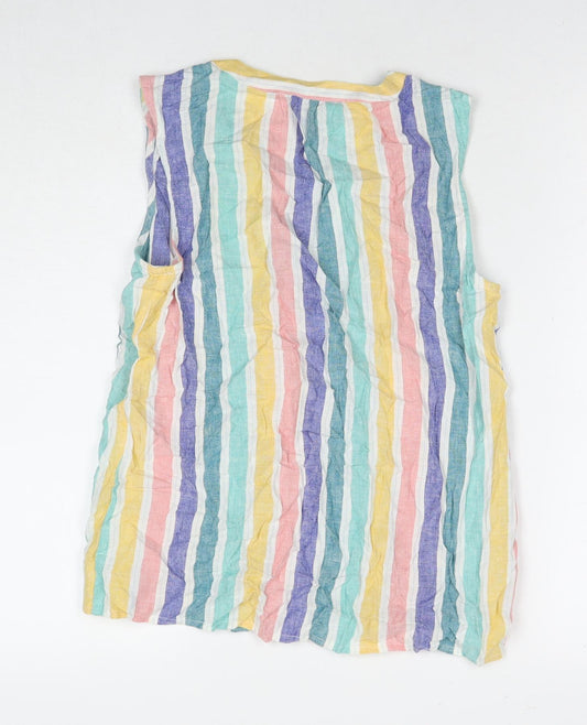 TU Womens Multicoloured Striped Linen Basic Blouse Size 8 V-Neck