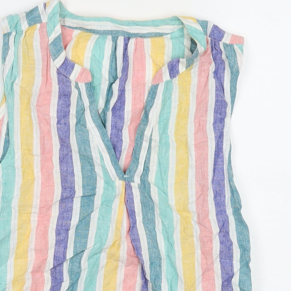 TU Womens Multicoloured Striped Linen Basic Blouse Size 8 V-Neck