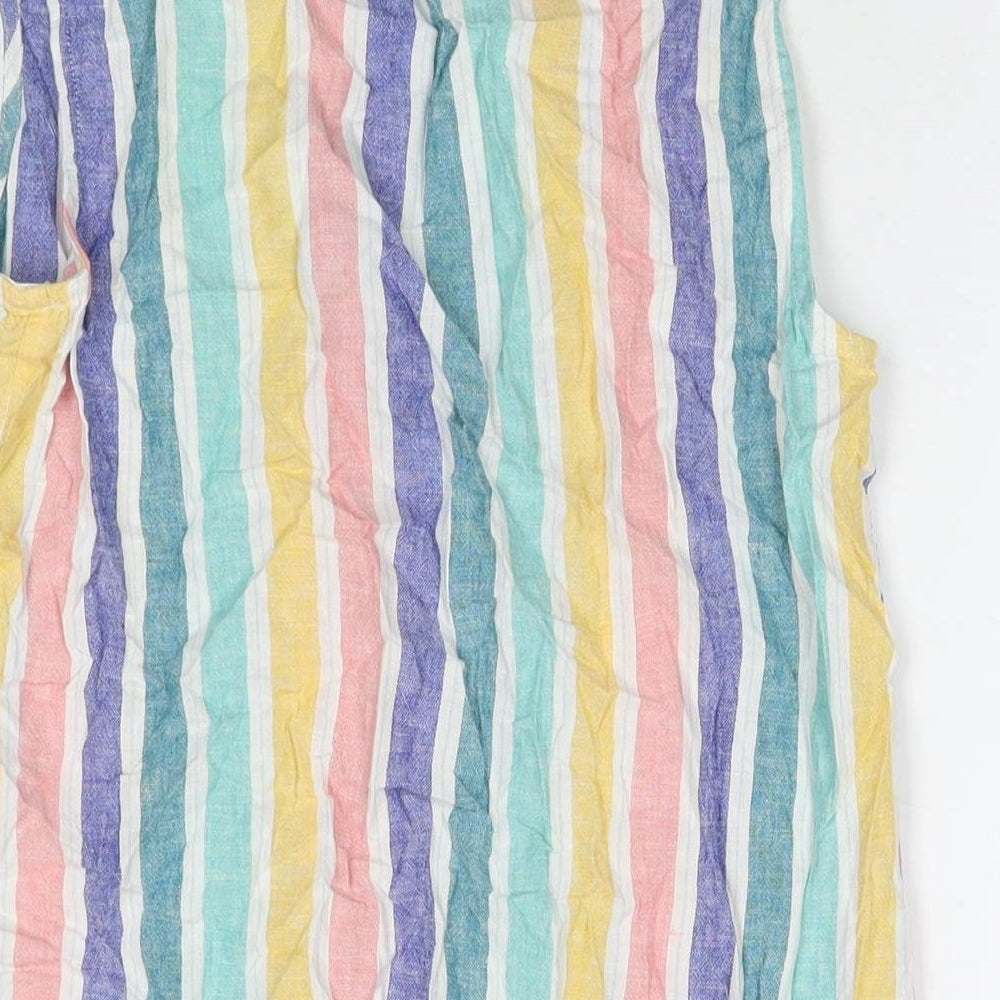 TU Womens Multicoloured Striped Linen Basic Blouse Size 8 V-Neck