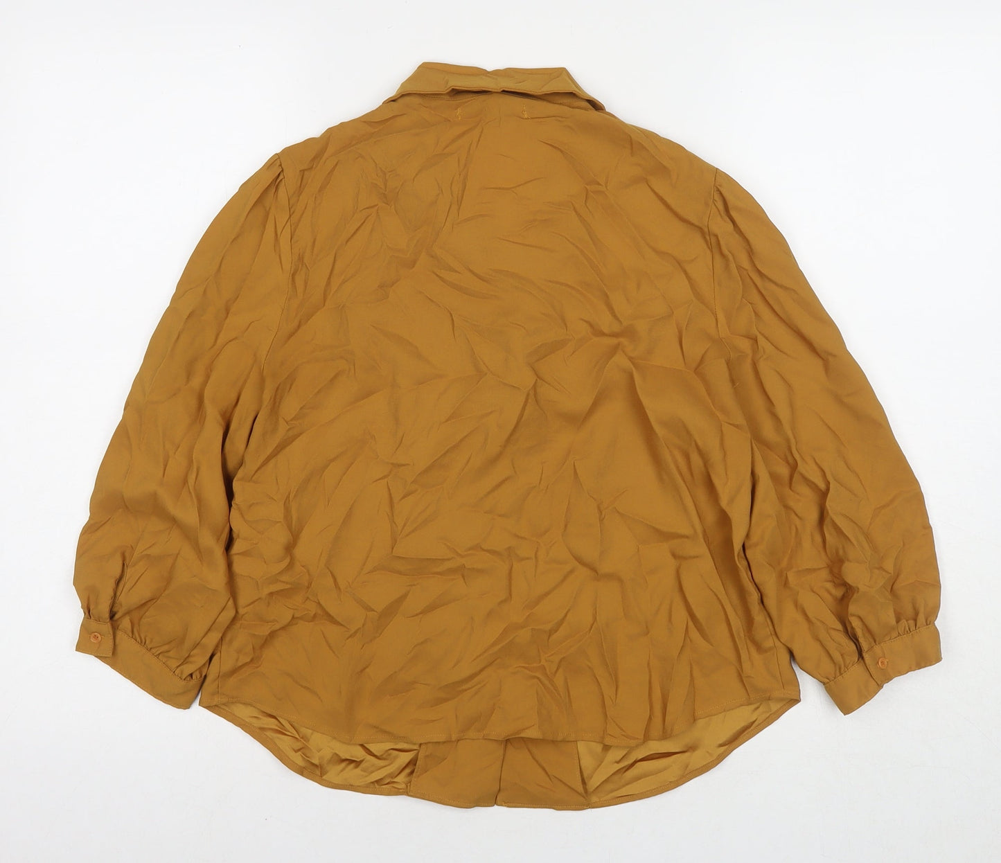 Side Party Womens Yellow Polyester Basic Button-Up Size L Collared