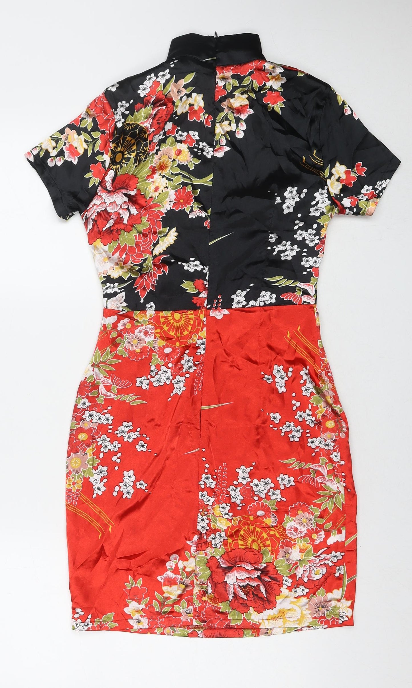 PRETTYLITTLETHING Womens Multicoloured Floral Polyester A-Line Size 6 Round Neck Zip