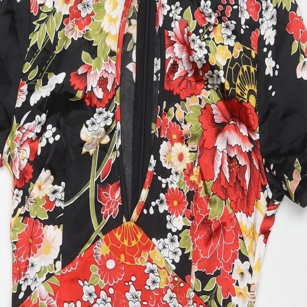 PRETTYLITTLETHING Womens Multicoloured Floral Polyester A-Line Size 6 Round Neck Zip