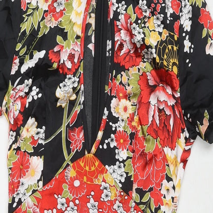 PRETTYLITTLETHING Womens Multicoloured Floral Polyester A-Line Size 6 Round Neck Zip