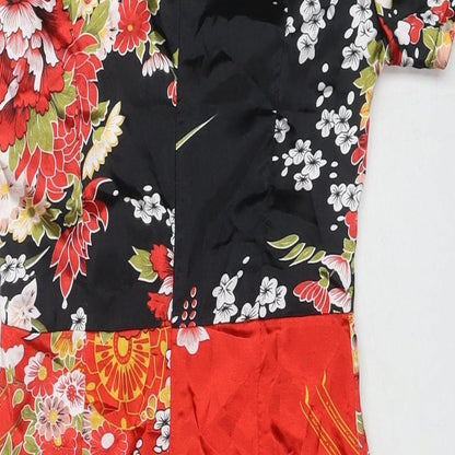 PRETTYLITTLETHING Womens Multicoloured Floral Polyester A-Line Size 6 Round Neck Zip