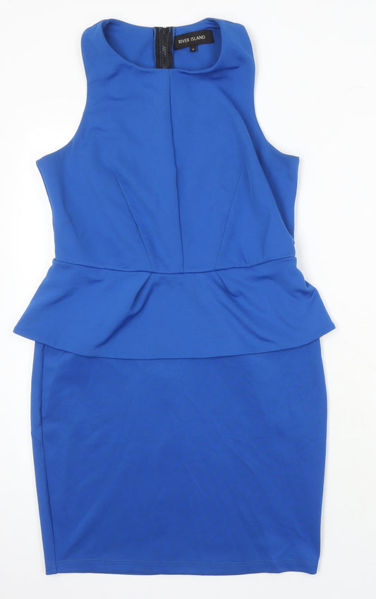 River Island Womens Blue Polyester Pencil Dress Size 14 Boat Neck