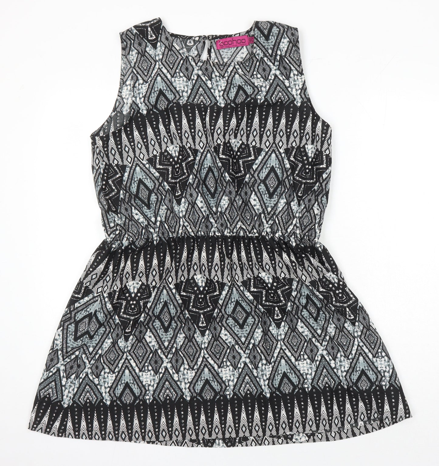 Boohoo Womens Ivory Geometric Polyester A-Line Size 14 Round Neck