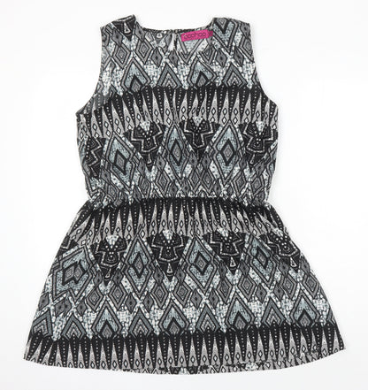 Boohoo Womens Ivory Geometric Polyester A-Line Size 14 Round Neck