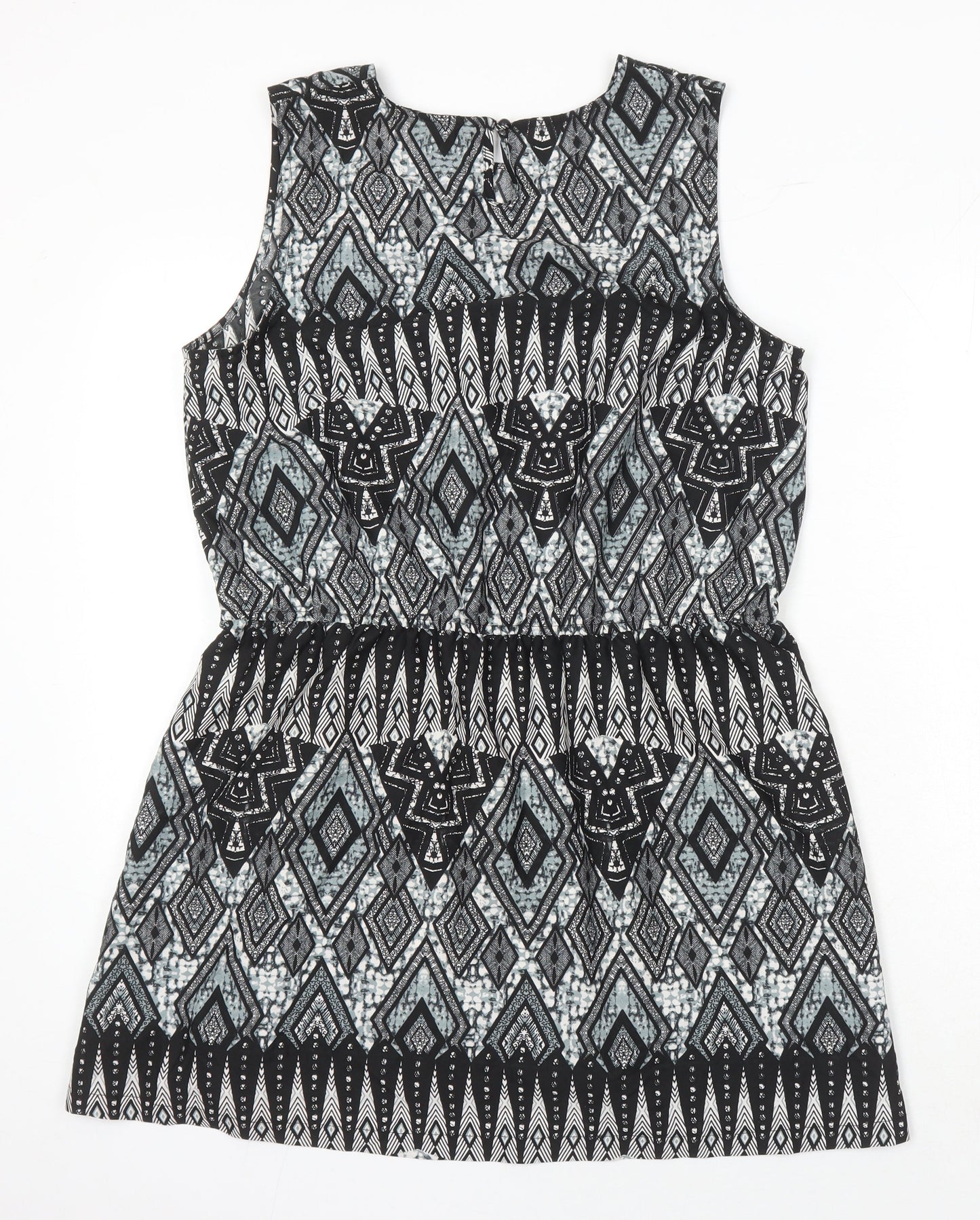 Boohoo Womens Ivory Geometric Polyester A-Line Size 14 Round Neck