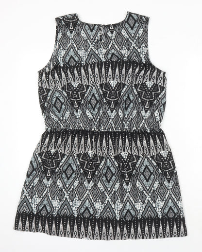 Boohoo Womens Ivory Geometric Polyester A-Line Size 14 Round Neck