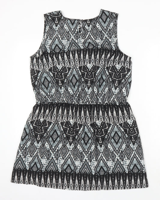 Boohoo Womens Ivory Geometric Polyester A-Line Size 14 Round Neck