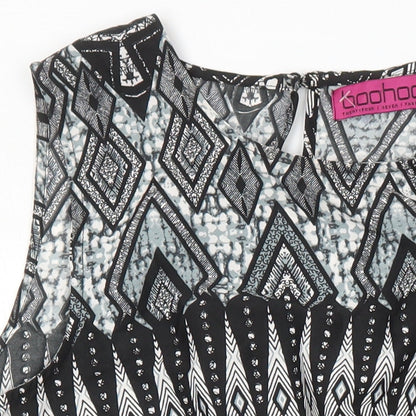 Boohoo Womens Ivory Geometric Polyester A-Line Size 14 Round Neck