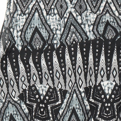 Boohoo Womens Ivory Geometric Polyester A-Line Size 14 Round Neck