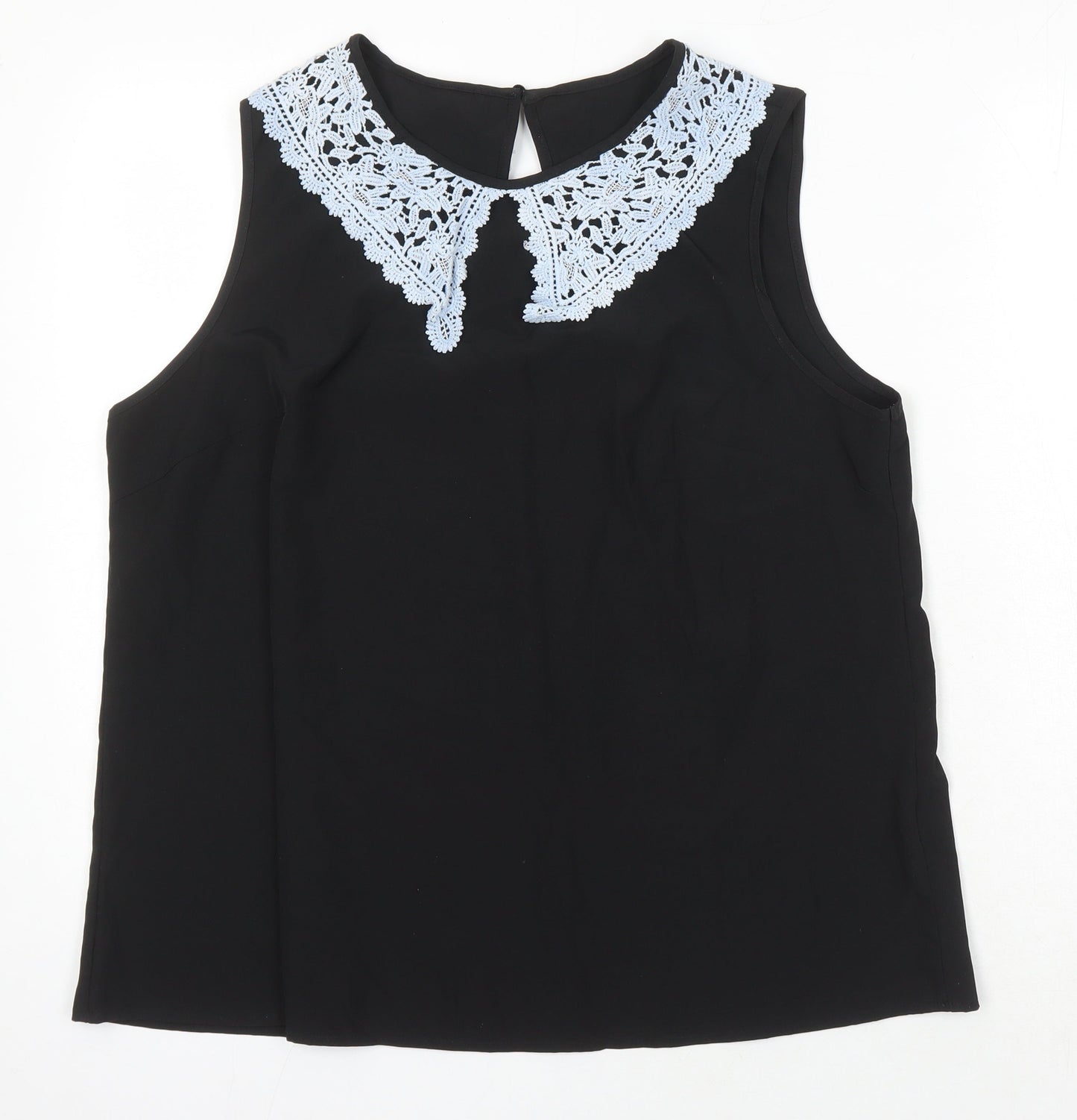 Sason Curve Womens Black Polyester Tunic Blouse Size XL Boat Neck - Lace Collar