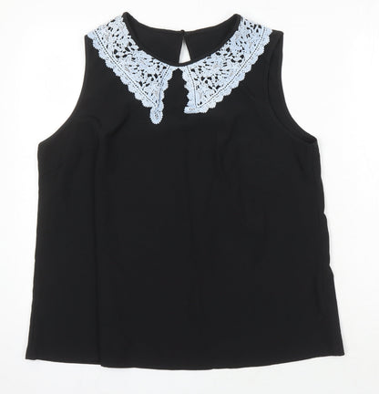 Sason Curve Womens Black Polyester Tunic Blouse Size XL Boat Neck - Lace Collar