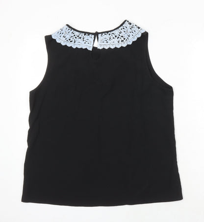 Sason Curve Womens Black Polyester Tunic Blouse Size XL Boat Neck - Lace Collar