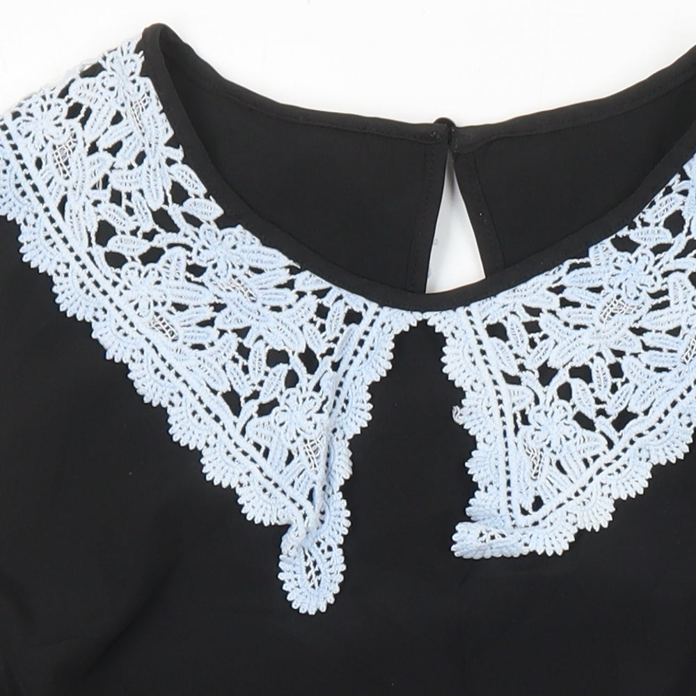 Sason Curve Womens Black Polyester Tunic Blouse Size XL Boat Neck - Lace Collar