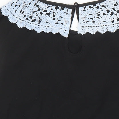 Sason Curve Womens Black Polyester Tunic Blouse Size XL Boat Neck - Lace Collar