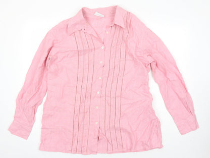 Liz Clairbourne Womens Orange Herringbone Linen Tunic Blouse Size L Collared