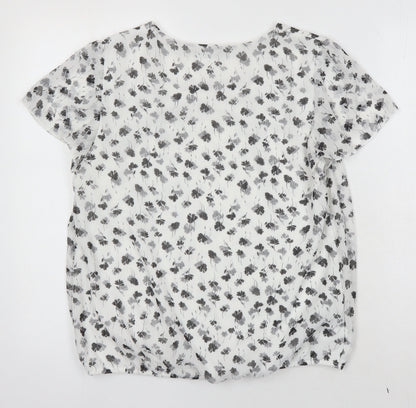 Bonmarche Womens White Floral Polyester Ringer Blouse Size 12 Scoop Neck
