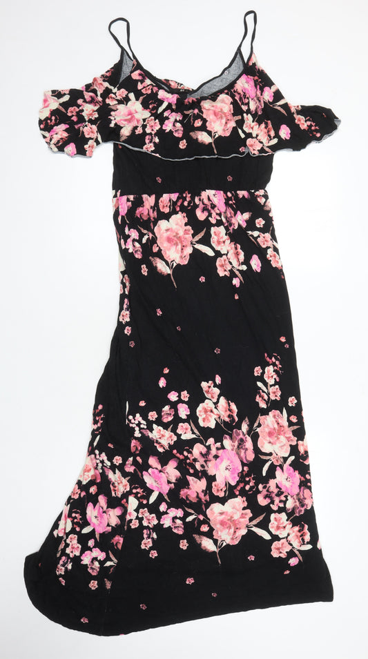 H&M Womens Ivory Floral Viscose Maxi Size M Round Neck