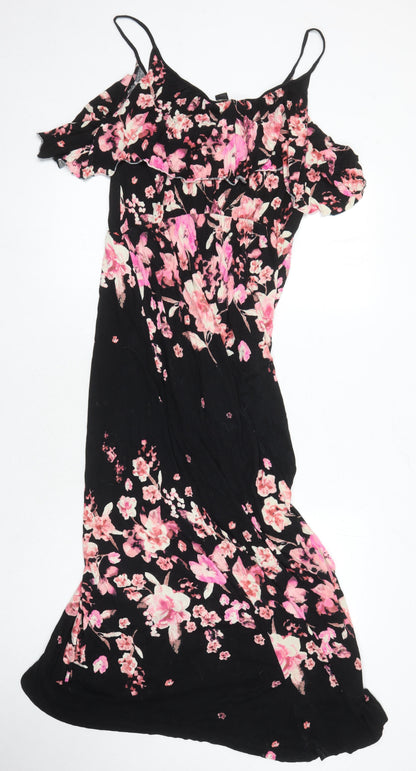 H&M Womens Ivory Floral Viscose Maxi Size M Round Neck