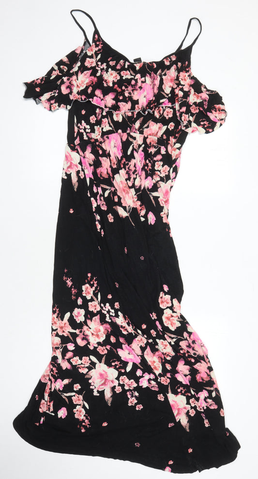H&M Womens Ivory Floral Viscose Maxi Size M Round Neck