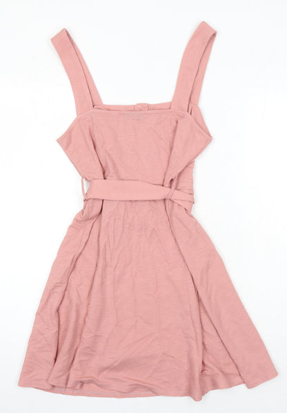 Topshop Womens Pink Houndstooth Viscose A-Line Size 12 Square Neck