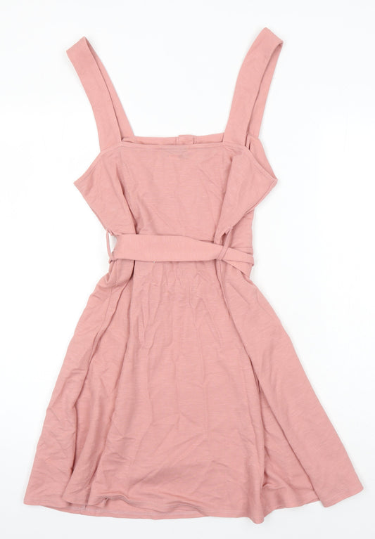 Topshop Womens Pink Houndstooth Viscose A-Line Size 12 Square Neck
